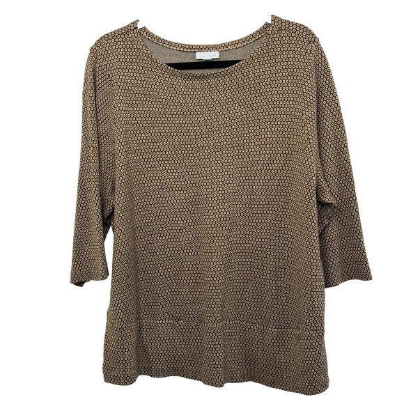 J Jill Tunic XL Camel & Black Geometric 3/4 Sleeve Workwear  Capsule Wardrobe - Picture 13 of 15
